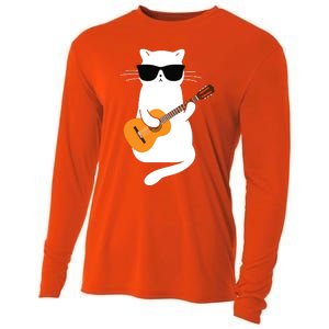 Cat Wearing Sunglasses Playing Guitar Guitarist Cooling Performance Long Sleeve Crew