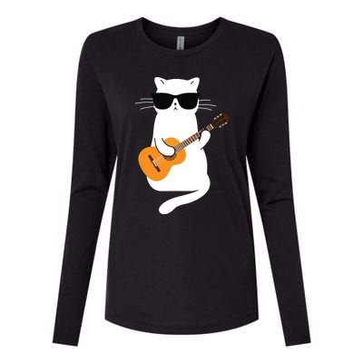 Cat Wearing Sunglasses Playing Guitar Guitarist Womens Cotton Relaxed Long Sleeve T-Shirt