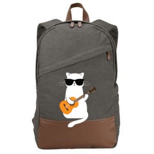 Cat Wearing Sunglasses Playing Guitar Guitarist Cotton Canvas Backpack