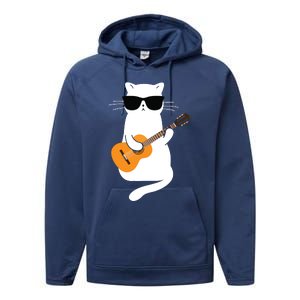 Cat Wearing Sunglasses Playing Guitar Guitarist Performance Fleece Hoodie