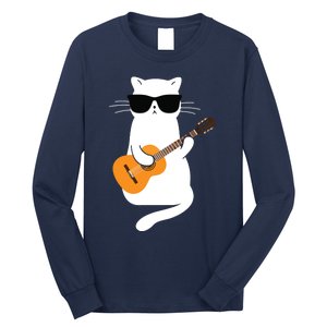 Cat Wearing Sunglasses Playing Guitar Guitarist Long Sleeve Shirt