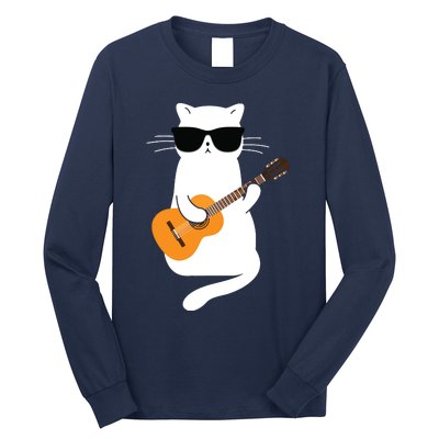 Cat Wearing Sunglasses Playing Guitar Guitarist Long Sleeve Shirt