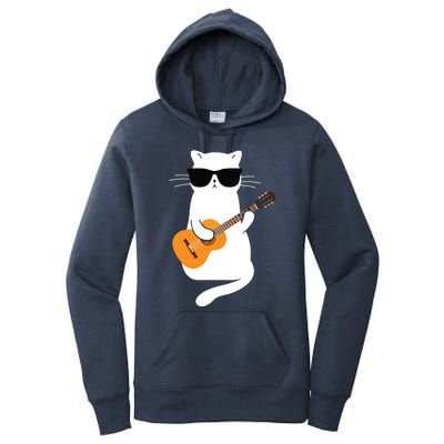 Cat Wearing Sunglasses Playing Guitar Guitarist Women's Pullover Hoodie