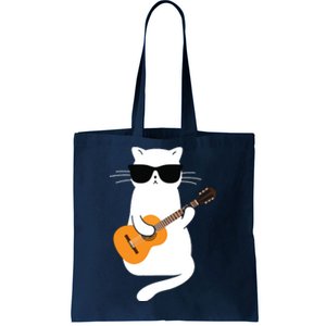 Cat Wearing Sunglasses Playing Guitar Guitarist Tote Bag