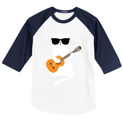 Cat Wearing Sunglasses Playing Guitar Guitarist Baseball Sleeve Shirt