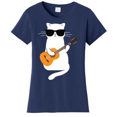 Cat Wearing Sunglasses Playing Guitar Guitarist Women's T-Shirt