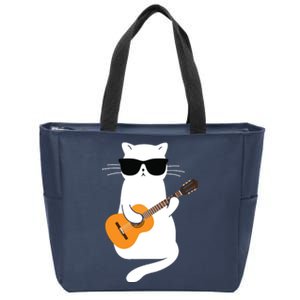 Cat Wearing Sunglasses Playing Guitar Guitarist Zip Tote Bag