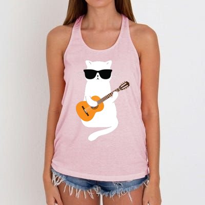 Cat Wearing Sunglasses Playing Guitar Guitarist Women's Knotted Racerback Tank