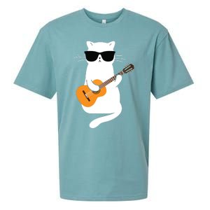 Cat Wearing Sunglasses Playing Guitar Guitarist Sueded Cloud Jersey T-Shirt