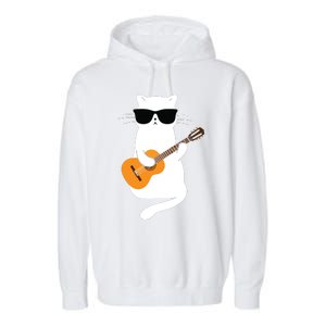 Cat Wearing Sunglasses Playing Guitar Guitarist Garment-Dyed Fleece Hoodie