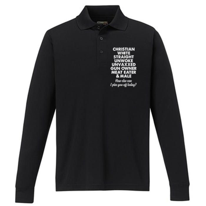 Christian White Straight Unwoke Unvaxxed Gun Owner Performance Long Sleeve Polo