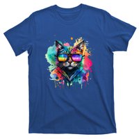 Cat Wearing Sunglasses In Rainbow Watercolor Popart Graphic Cool Gift T-Shirt