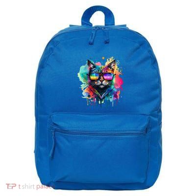 Cat Wearing Sunglasses In Rainbow Watercolor Popart Graphic Cool Gift 16 in Basic Backpack