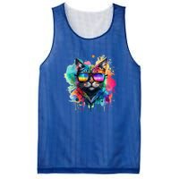 Cat Wearing Sunglasses In Rainbow Watercolor Popart Graphic Cool Gift Mesh Reversible Basketball Jersey Tank