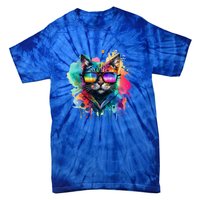 Cat Wearing Sunglasses In Rainbow Watercolor Popart Graphic Cool Gift Tie-Dye T-Shirt