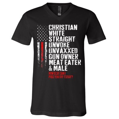Christian White Straight Unwoke Unvaxxed Gun Owner V-Neck T-Shirt
