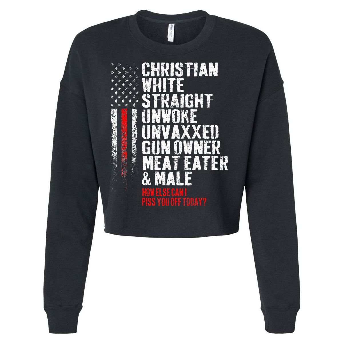 Christian White Straight Unwoke Unvaxxed Gun Owner Cropped Pullover Crew