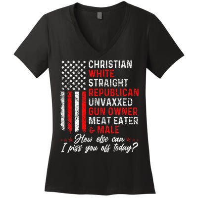 Christian White Straight Republican Unvaxxed Gun Owner Gift Women's V-Neck T-Shirt