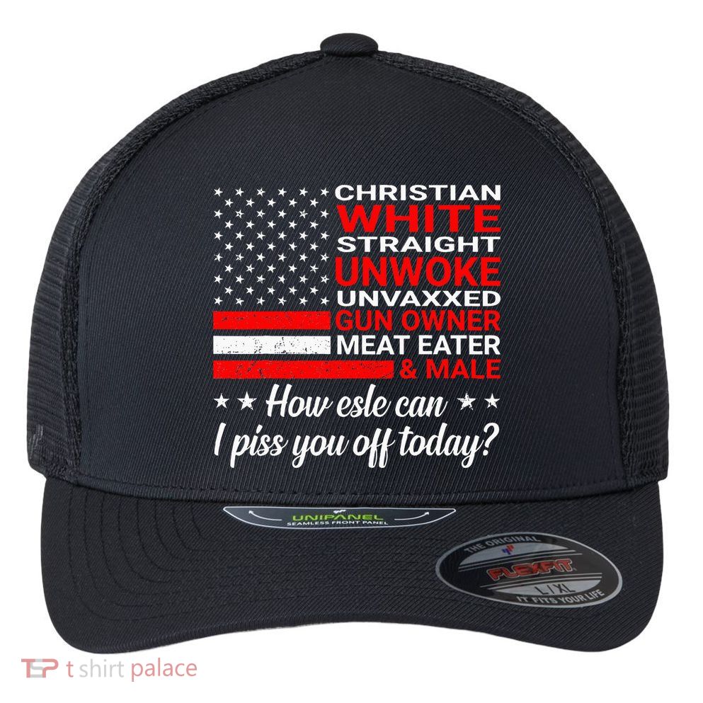 Christian White Straight Unwoke Unvaxxed Gun Owner Flexfit Unipanel Trucker Cap