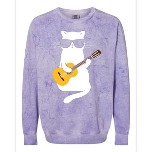 Cat Wearing Sunglasses Playing Guitar Guitarist Colorblast Crewneck Sweatshirt