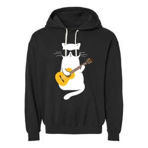 Cat Wearing Sunglasses Playing Guitar Guitarist Garment-Dyed Fleece Hoodie