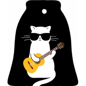 Cat Wearing Sunglasses Playing Guitar Guitarist Ceramic Bell Ornament