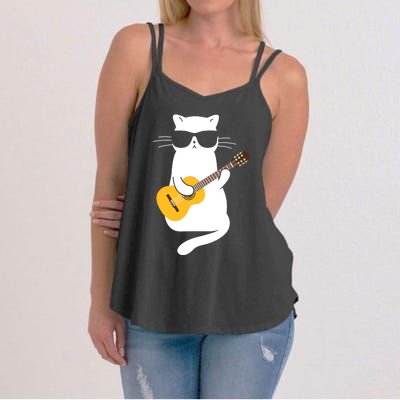 Cat Wearing Sunglasses Playing Guitar Guitarist Women's Strappy Tank