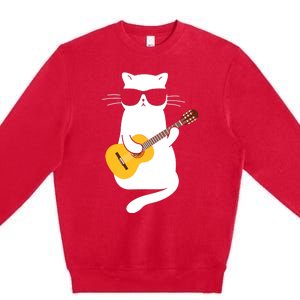 Cat Wearing Sunglasses Playing Guitar Guitarist Premium Crewneck Sweatshirt