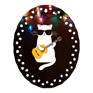 Cat Wearing Sunglasses Playing Guitar Guitarist Ceramic Oval Ornament