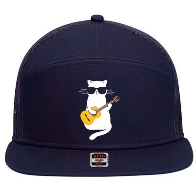 Cat Wearing Sunglasses Playing Guitar Guitarist 7 Panel Mesh Trucker Snapback Hat