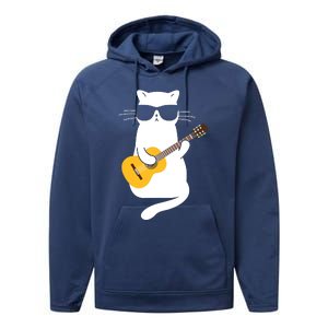 Cat Wearing Sunglasses Playing Guitar Guitarist Performance Fleece Hoodie