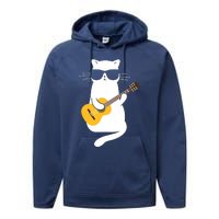 Cat Wearing Sunglasses Playing Guitar Guitarist Performance Fleece Hoodie