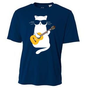 Cat Wearing Sunglasses Playing Guitar Guitarist Cooling Performance Crew T-Shirt