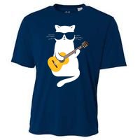 Cat Wearing Sunglasses Playing Guitar Guitarist Cooling Performance Crew T-Shirt