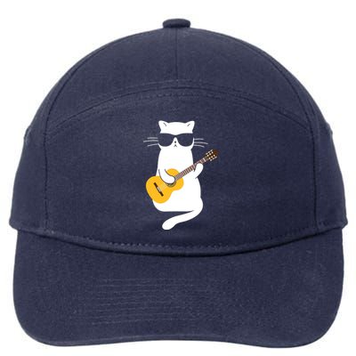 Cat Wearing Sunglasses Playing Guitar Guitarist 7-Panel Snapback Hat