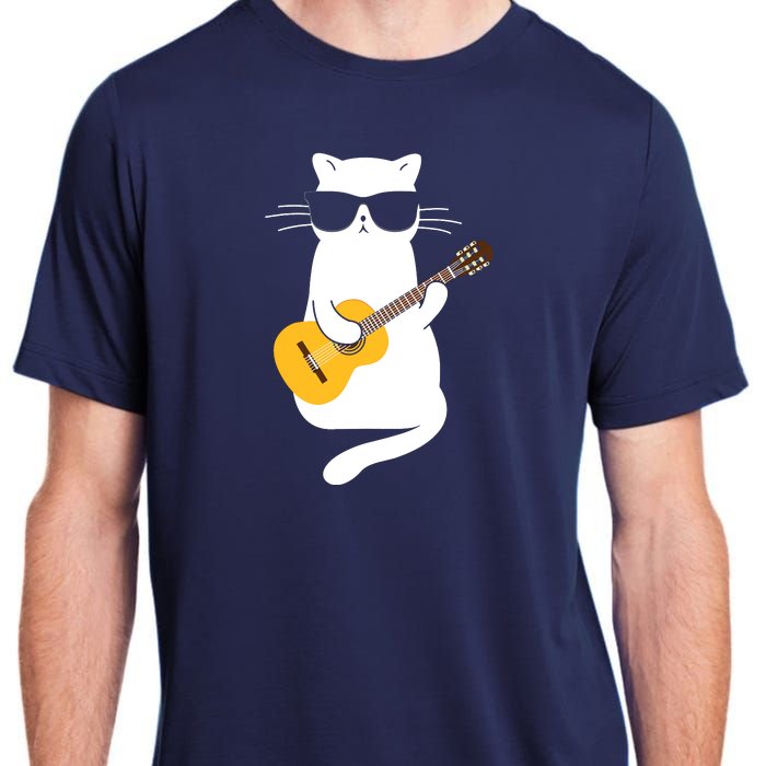 Cat Wearing Sunglasses Playing Guitar Guitarist Adult ChromaSoft Performance T-Shirt