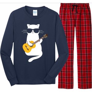 Cat Wearing Sunglasses Playing Guitar Guitarist Long Sleeve Pajama Set