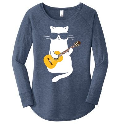 Cat Wearing Sunglasses Playing Guitar Guitarist Women's Perfect Tri Tunic Long Sleeve Shirt