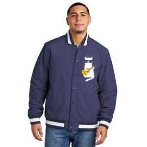 Cat Wearing Sunglasses Playing Guitar Guitarist Insulated Varsity Jacket