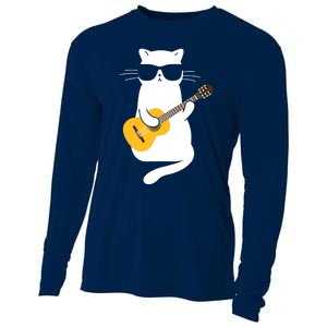 Cat Wearing Sunglasses Playing Guitar Guitarist Cooling Performance Long Sleeve Crew