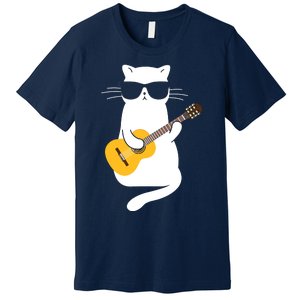 Cat Wearing Sunglasses Playing Guitar Guitarist Premium T-Shirt