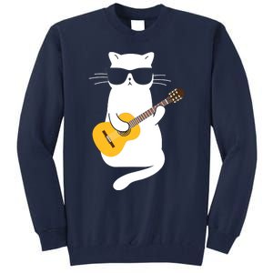 Cat Wearing Sunglasses Playing Guitar Guitarist Tall Sweatshirt