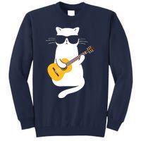 Cat Wearing Sunglasses Playing Guitar Guitarist Tall Sweatshirt