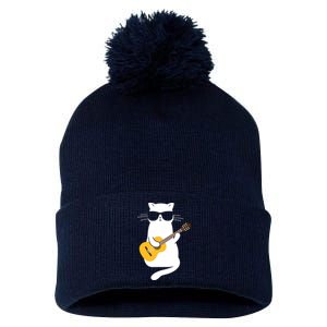 Cat Wearing Sunglasses Playing Guitar Guitarist Pom Pom 12in Knit Beanie