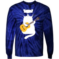 Cat Wearing Sunglasses Playing Guitar Guitarist Tie-Dye Long Sleeve Shirt