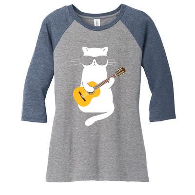 Cat Wearing Sunglasses Playing Guitar Guitarist Women's Tri-Blend 3/4-Sleeve Raglan Shirt