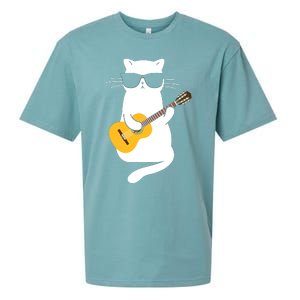 Cat Wearing Sunglasses Playing Guitar Guitarist Sueded Cloud Jersey T-Shirt