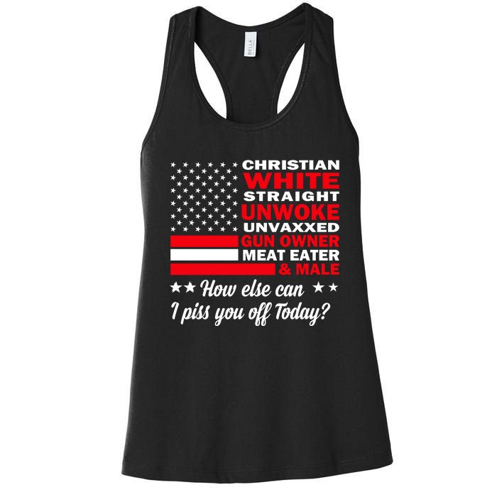 Christian White Straight Unwoke Unvaxxed Gun Owner Meat Eater And Donald Trump Women's Racerback Tank