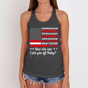 Christian White Straight Unwoke Unvaxxed Gun Owner Meat Eater And Donald Trump Women's Knotted Racerback Tank