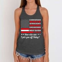 Christian White Straight Unwoke Unvaxxed Gun Owner Meat Eater And Donald Trump Women's Knotted Racerback Tank